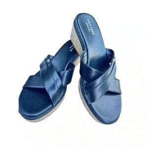 Women’s Cole Haan Grand OS Black Genuine Leather Sandals•Size10•3 inch Heel•